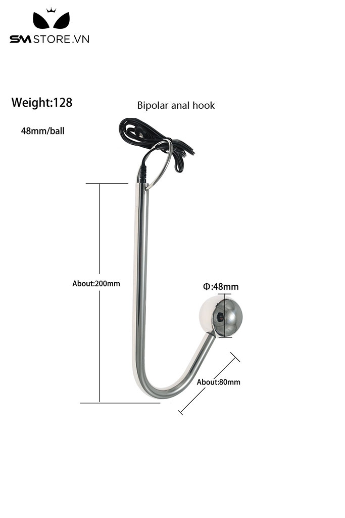 SMT4589 - Anal hook có 1 đầu bi tròn kích điện dài 20cm inox không gỉ