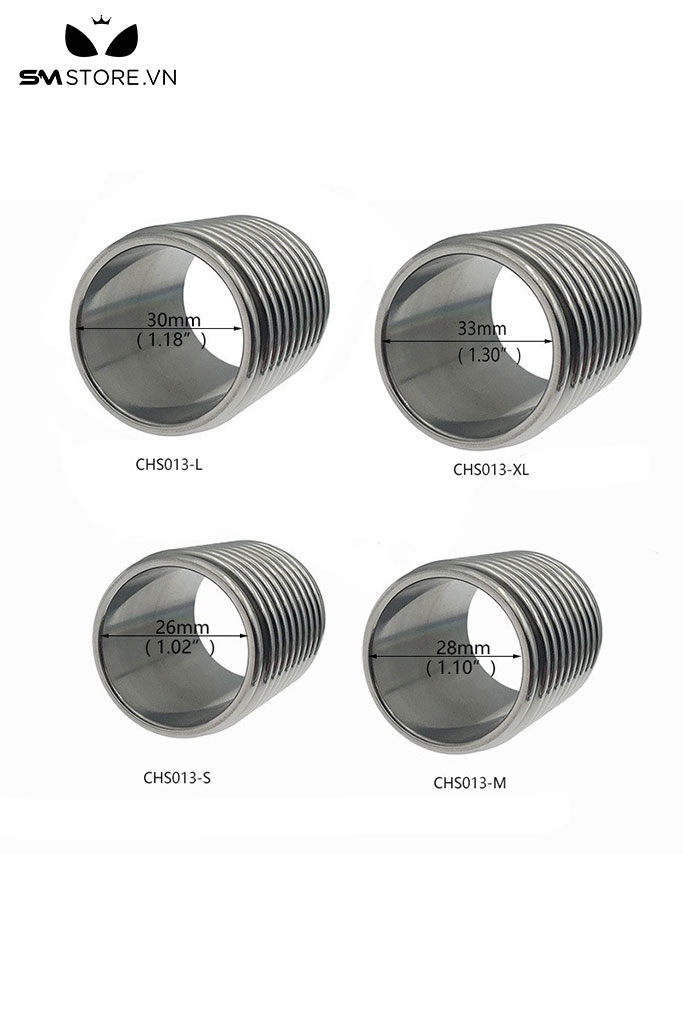 SMT4597 - Vòng đeo dương vật inox dạng ống trụ với các khía vòng