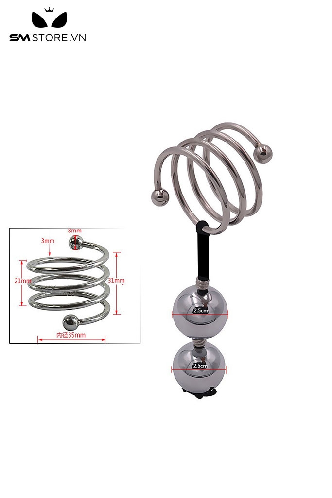 SMT4599 - Tạ đeo tinh hoàn inox không gỉ đính kèm bi đôi hình lò xo