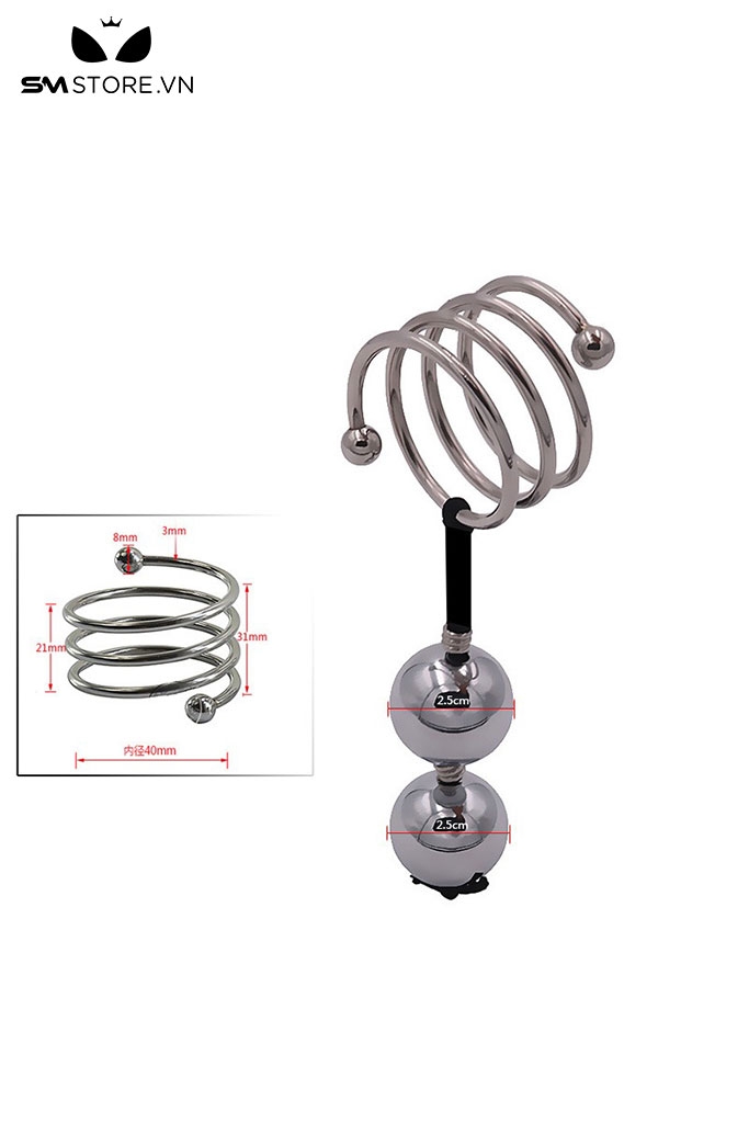 SMT4599 - Tạ đeo tinh hoàn inox không gỉ đính kèm bi đôi hình lò xo
