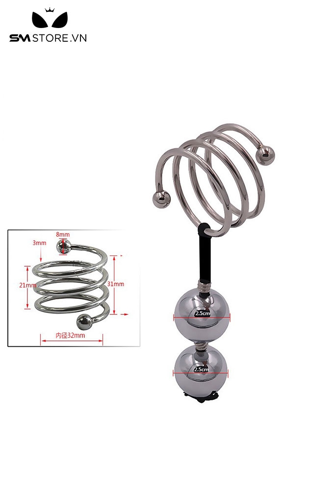 SMT4599 - Tạ đeo tinh hoàn inox không gỉ đính kèm bi đôi hình lò xo