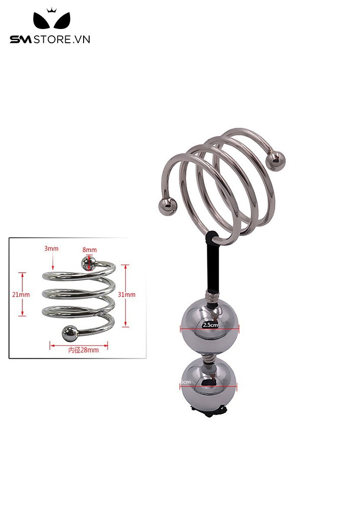 SMT4599 - Tạ đeo tinh hoàn inox không gỉ đính kèm bi đôi hình lò xo