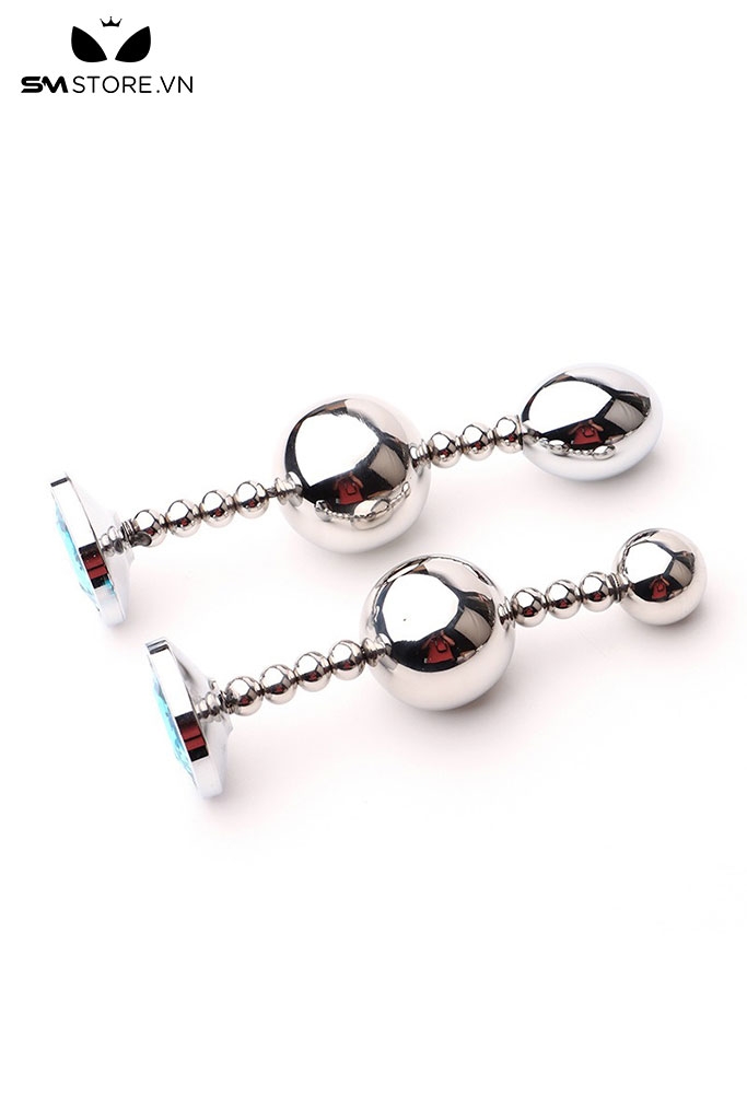SMT4607 - Butt plug thiết kế bi đôi dạng hạt kéo với đế loe rộng