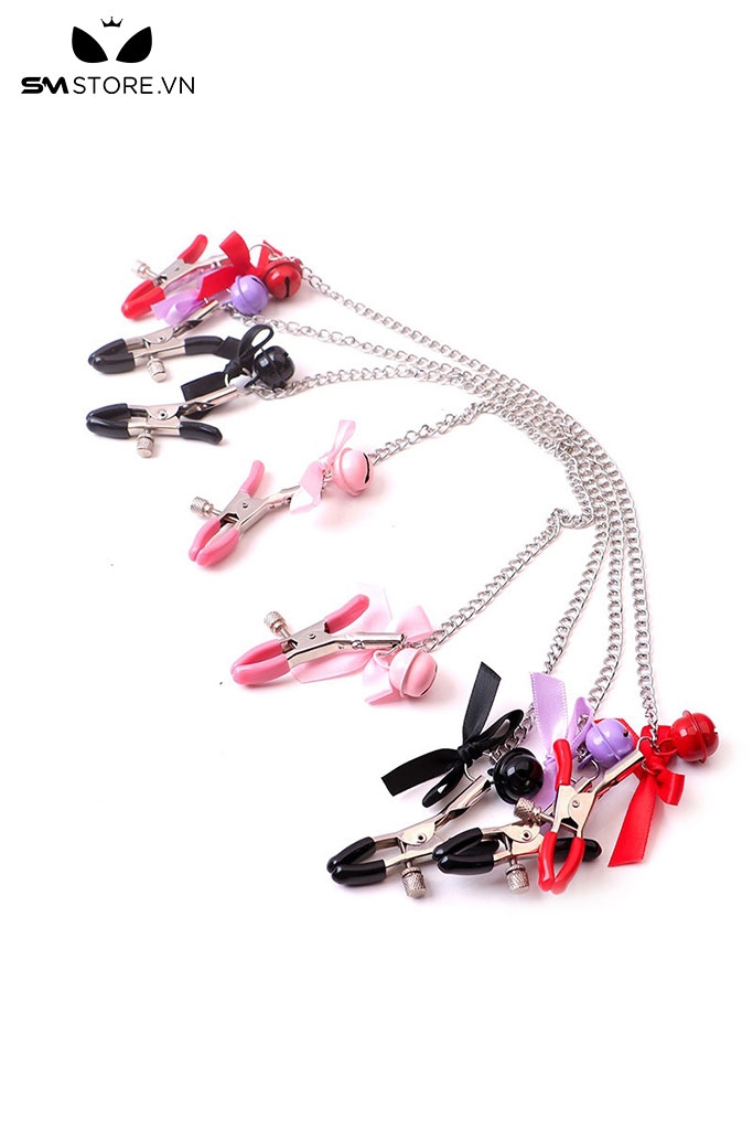 SMT4611 - Kẹp núm vú gắn nơ nối liền dài 30cm mix kèm chuông