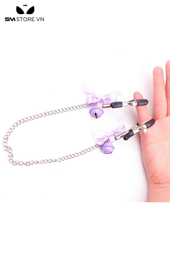 SMT4611 - Kẹp núm vú gắn nơ nối liền dài 30cm mix kèm chuông