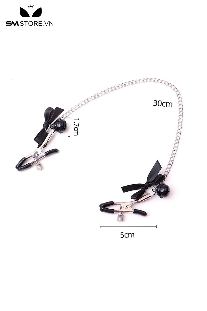 SMT4611 - Kẹp núm vú gắn nơ nối liền dài 30cm mix kèm chuông