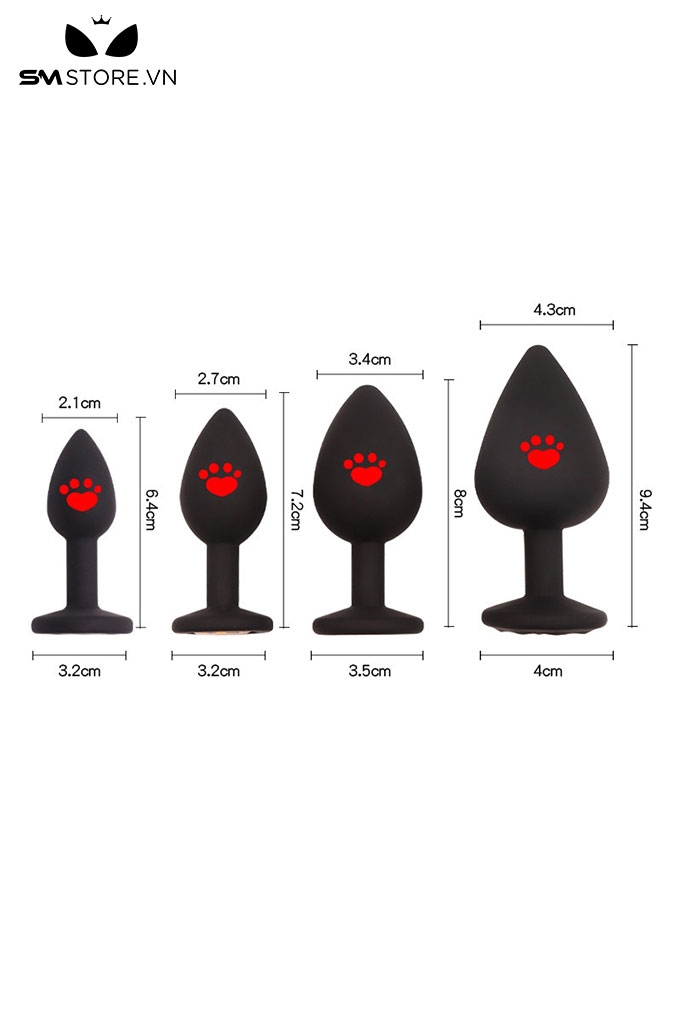 SMT4644 - Butt plug móng vuốt mèo đính đá silicon có 5 kích cỡ