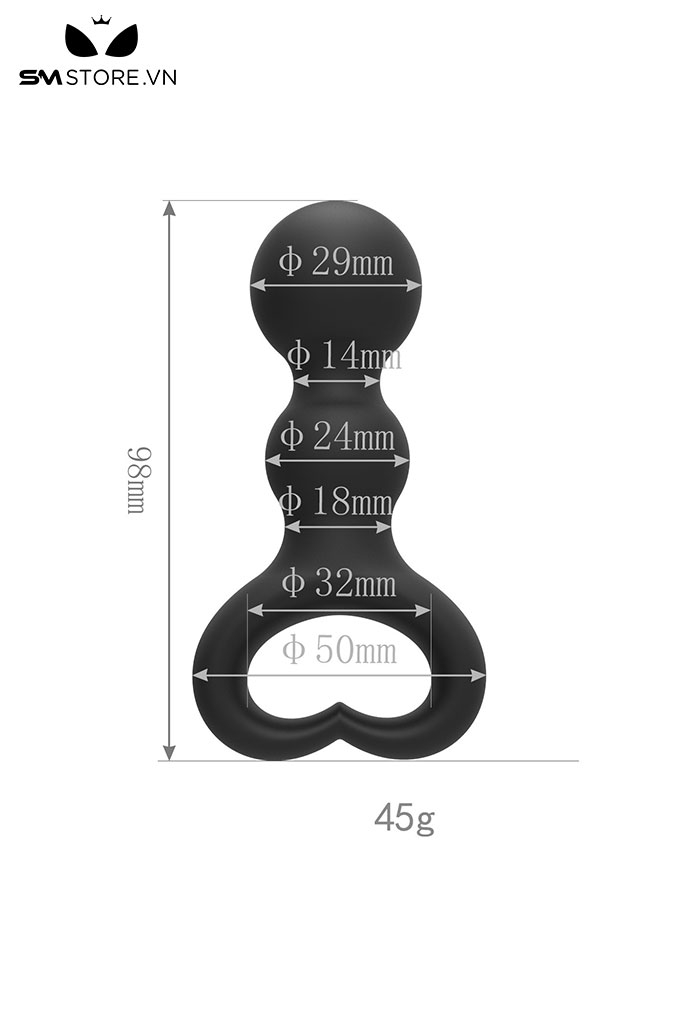 SMT4650 - Anal beads chuỗi hạt 2 tầng với tay cầm hình trái tim dài 98mm