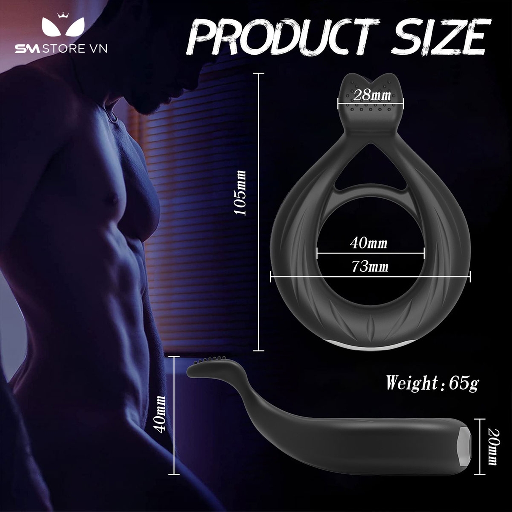 SMT4654 - Vòng rung dương vật hình đuôi cá điều khiển từ xa dài 105mm
