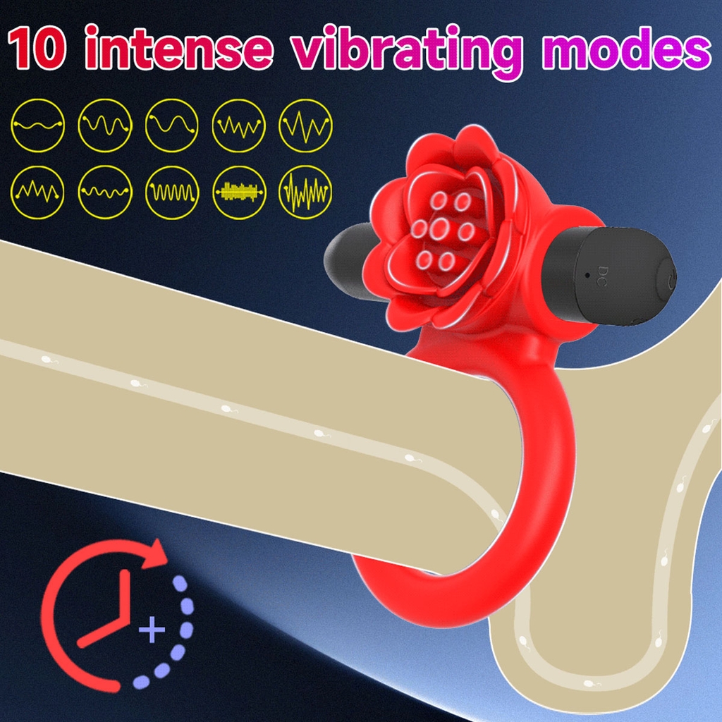 SMT4655 - Vòng đeo dương vật bông hoa hồng có 10 chế độ dài 80mm