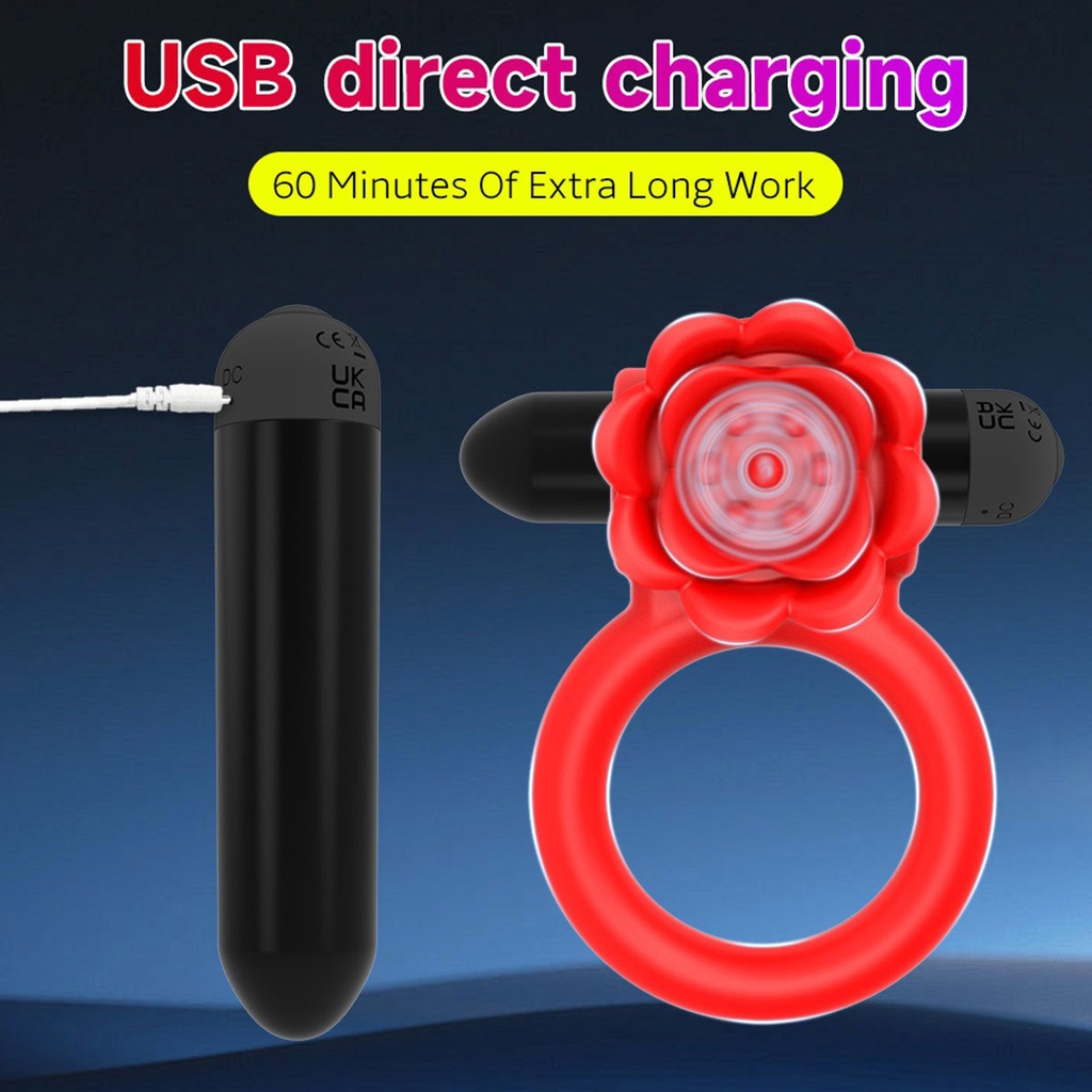 SMT4655 - Vòng đeo dương vật bông hoa hồng có 10 chế độ dài 80mm