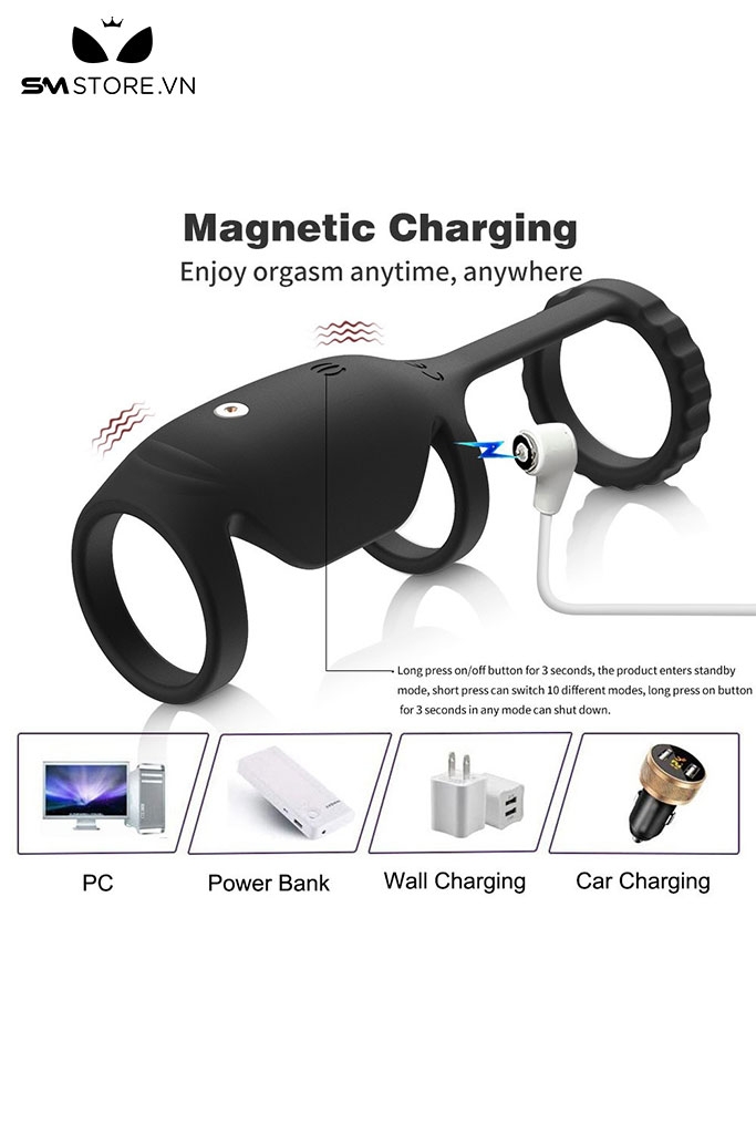 SMT4711 - Vòng đeo dương vật silicon kích thích 3 điểm tích hợp đèn led