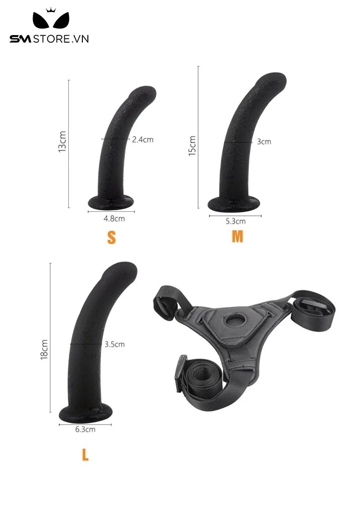SMT475 - Dương vật giả silicon kèm đai đeo lọt khe dài 13cm màu đen