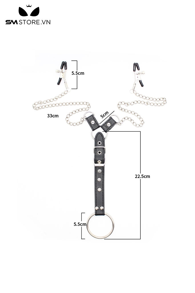 SMT4765 - Kẹp ngực thiết kế dạng chữ Y mix vòng tròn lớn nối dây da