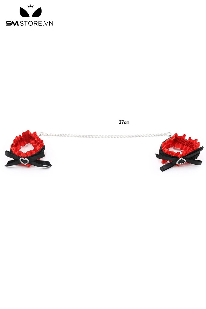 SMT4780 - Còng tay SM đen đỏ họa tiết nơ và trái tim dài 37cm