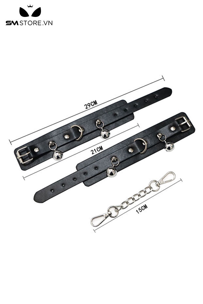 SMT4790 - Còng tay tình yêu bằng da PU mix chuông với khóa gài kim loại