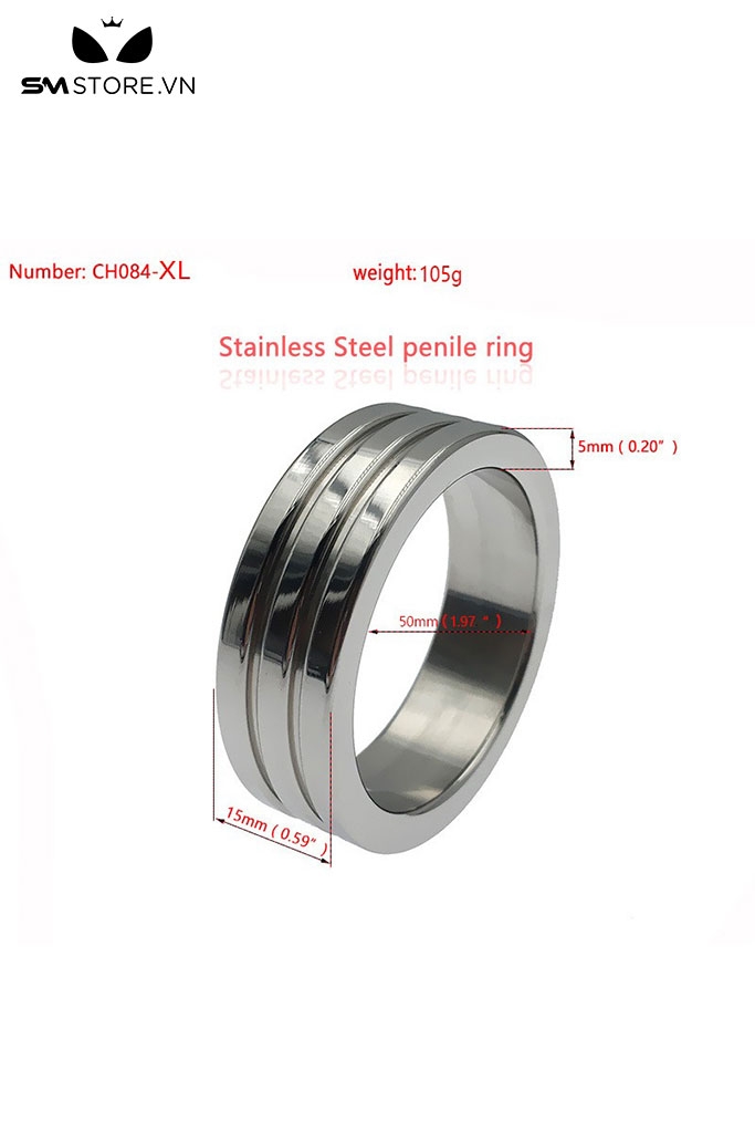 SMT4872 - Vòng đeo dương vật inox không gỉ với rãnh kép và 4 size
