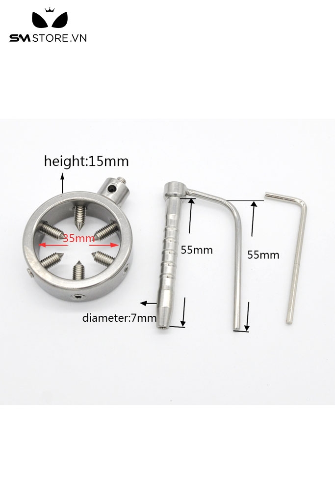 SMT4911 - Sounding inox niệu inox mix vòng đeo dương vật đính 6 vít