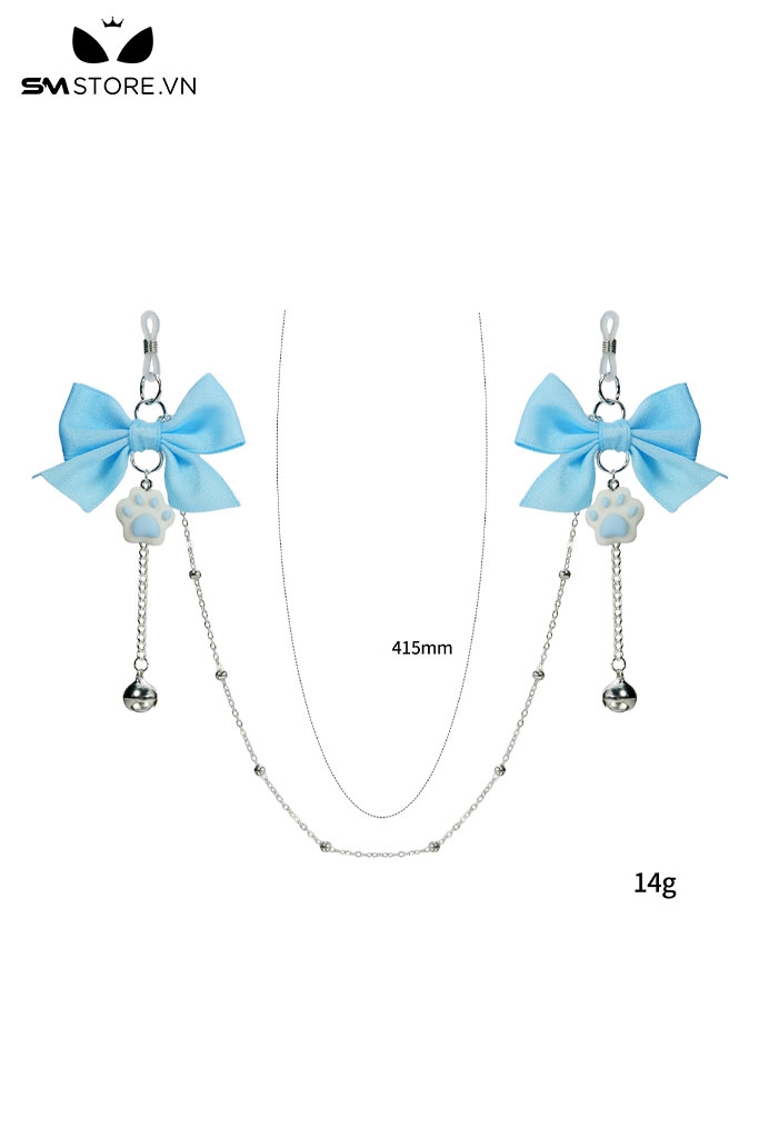 SMT4944 - Kẹp núm vú gắn nơ đính chân mèo dài 46cm có nút chỉnh