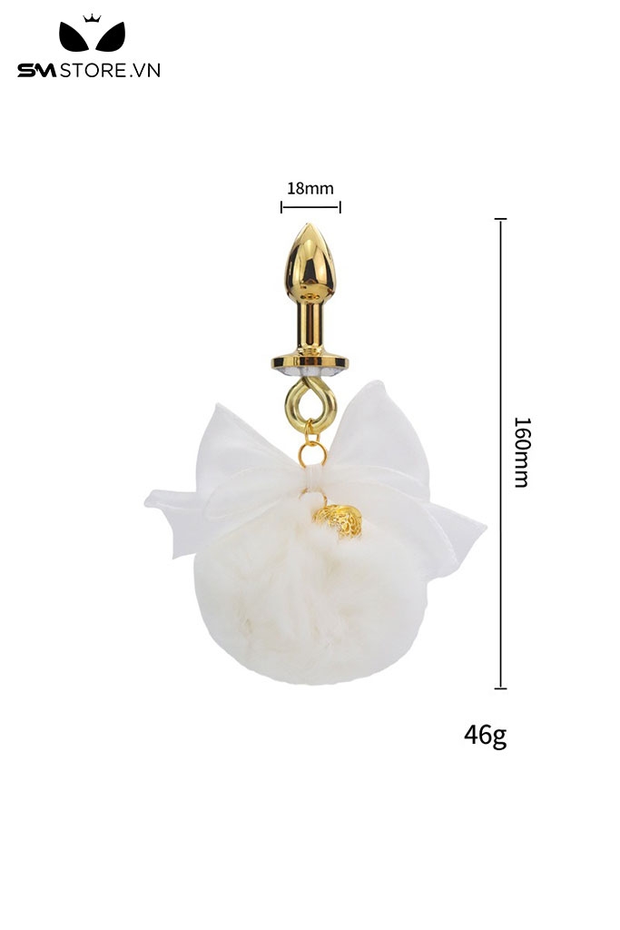 SMT4957 - Đồ chơi hậu môn inox đính nơ mix quả bông trắng có 2 size