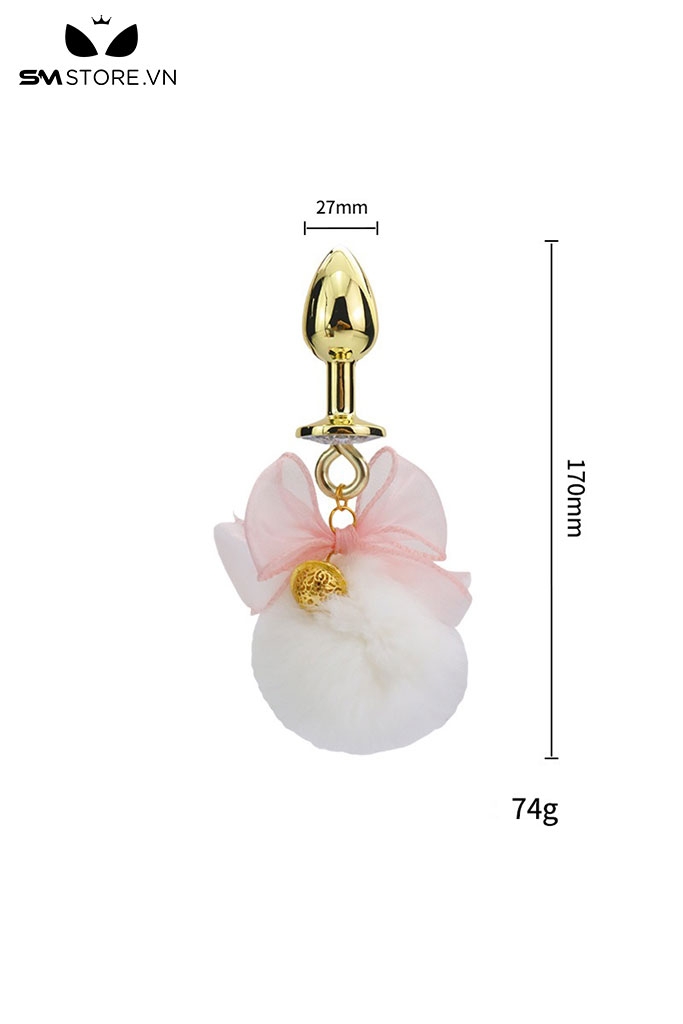 SMT4957 - Đồ chơi hậu môn inox đính nơ mix quả bông trắng có 2 size