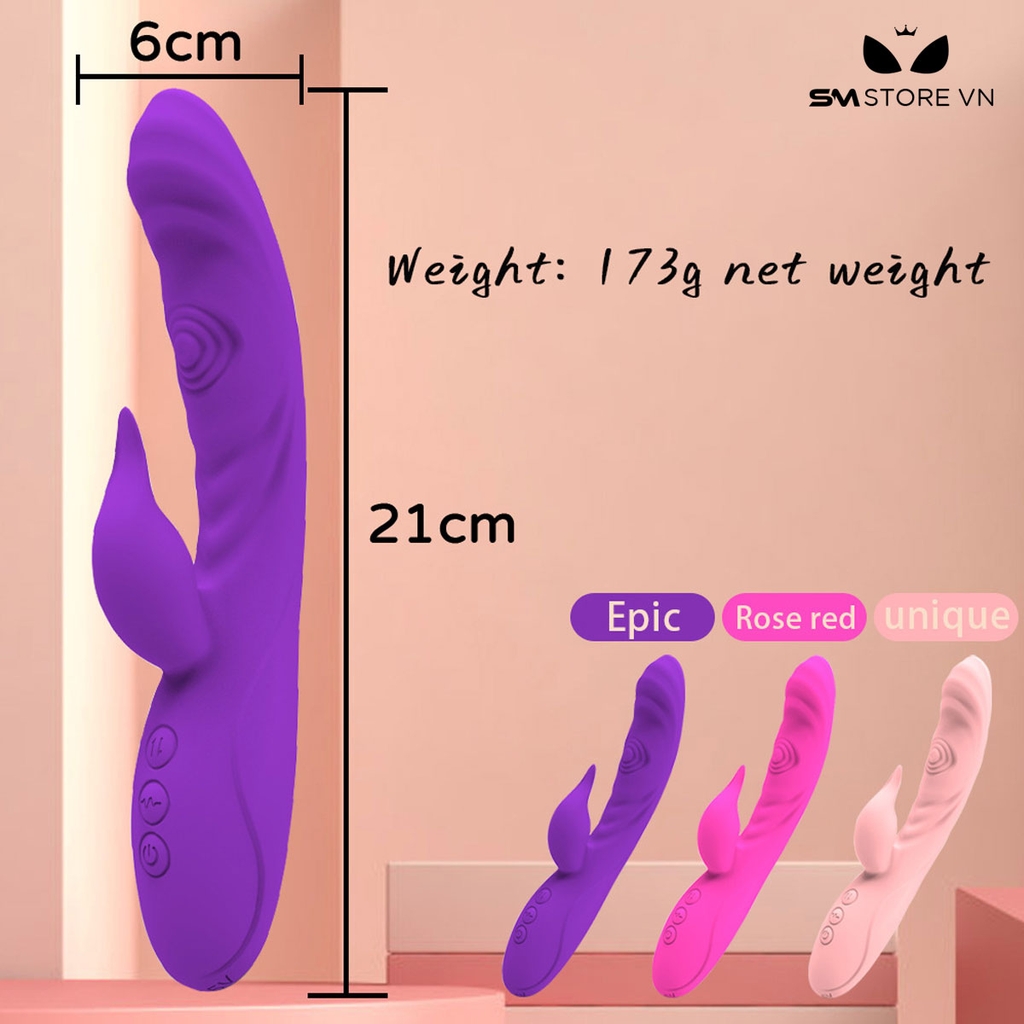 SMT5003 - Máy rung 2 đầu tai thỏ và đầu dương vật dài 21cm sạc điện