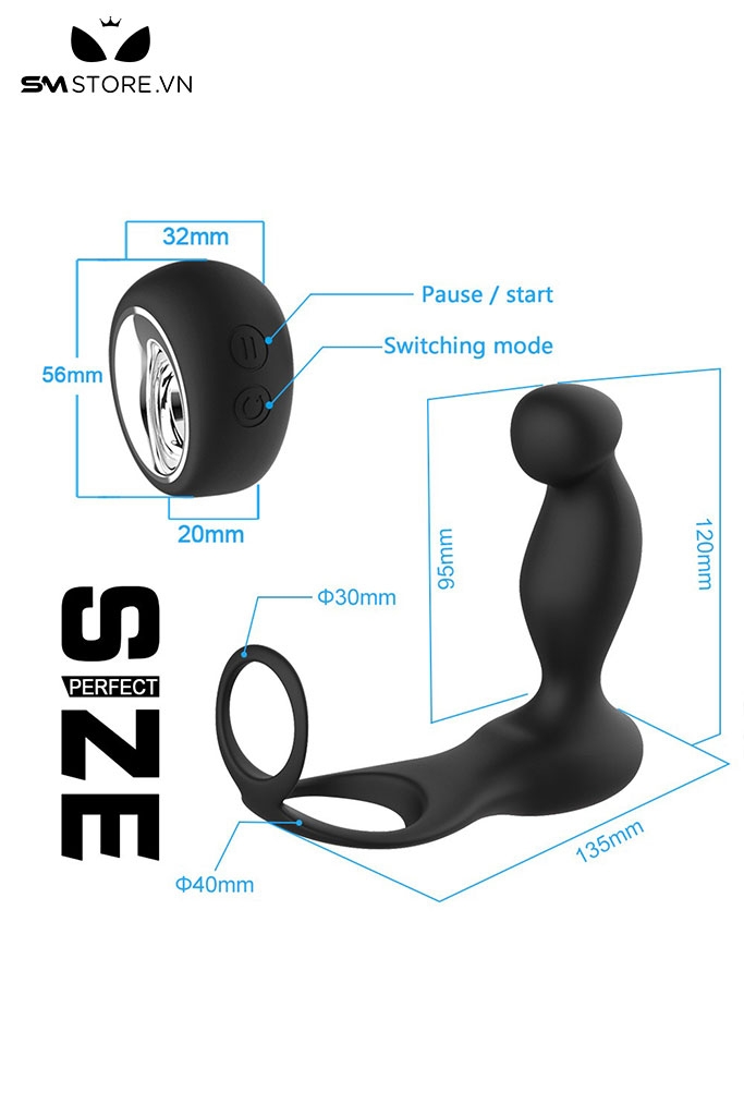 SMT5026 - Vòng rung dương vật mix butt plug điều khiển từ xa và sạc điện