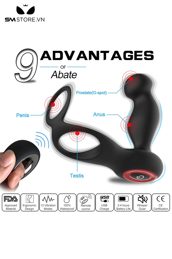 SMT5026 - Vòng rung dương vật mix butt plug điều khiển từ xa và sạc điện