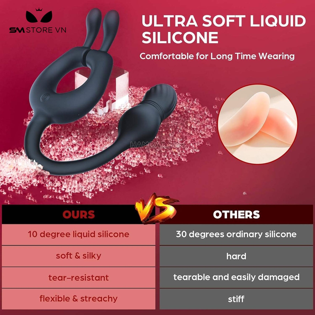 SMT5049 - Vòng đeo dương vật tai thỏ mix butt plug mix sưởi ấm