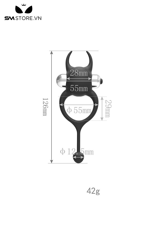 SMT5052 - Vòng đeo dương vật rung bằng silicon với đuôi kéo dài
