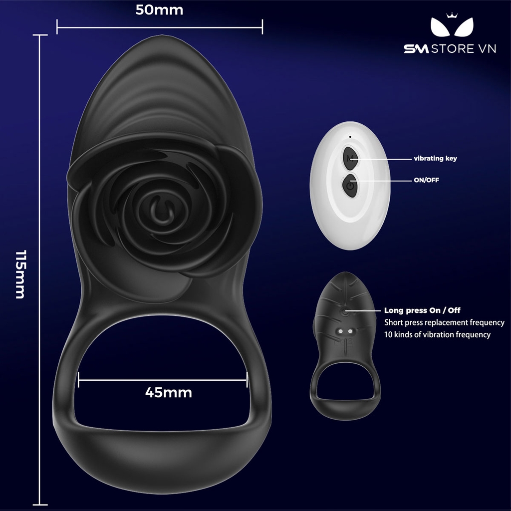 SMT5056 - Vòng đeo gốc dương vật mix hoa hồng điều khiển từ xa