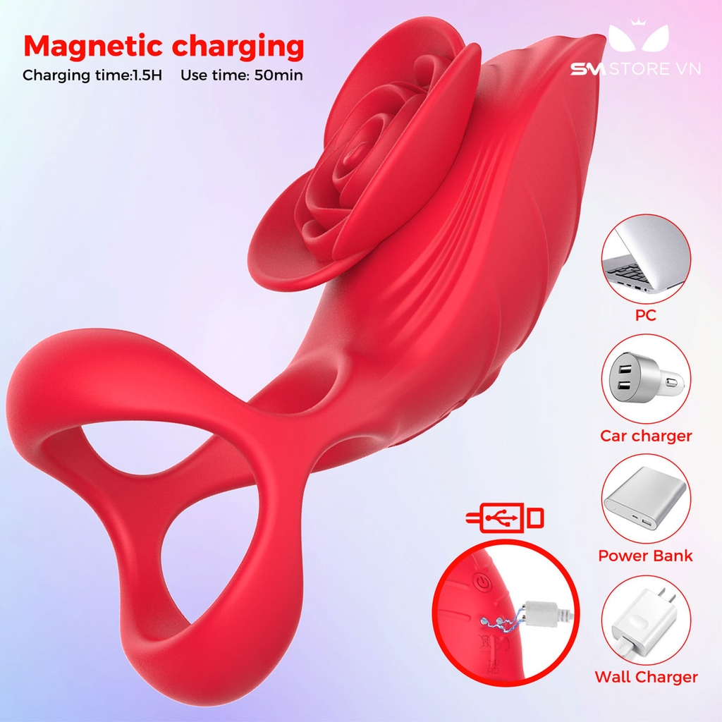 SMT5056 - Vòng đeo gốc dương vật mix hoa hồng điều khiển từ xa