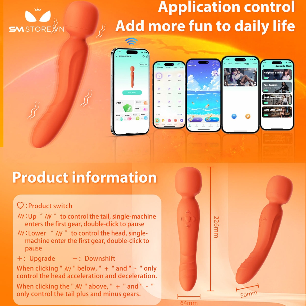 SMT5087 - Chày rung tình yêu 2 đầu điều khiển qua APP có 10 chế độ