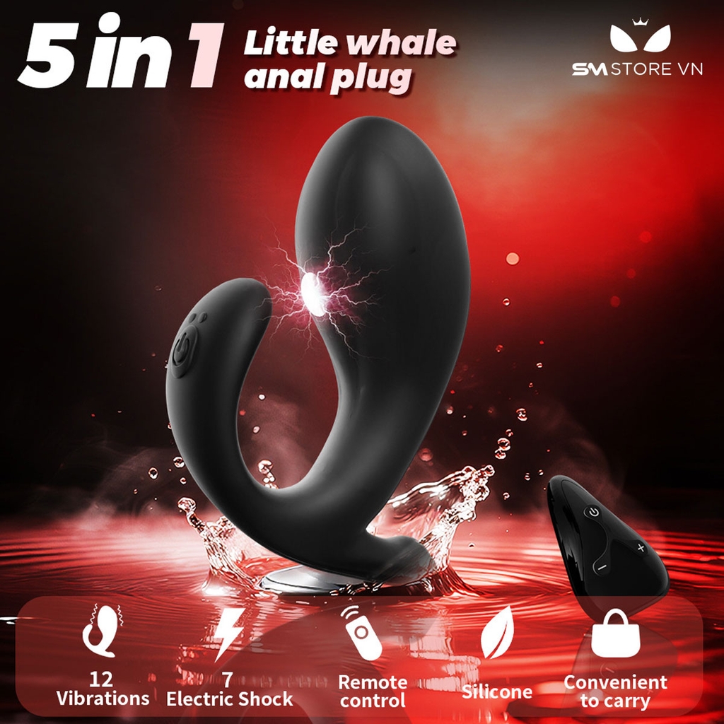 SMT5109 - Máy rung hậu môn silicon hình con cá voi kèm sốc điện