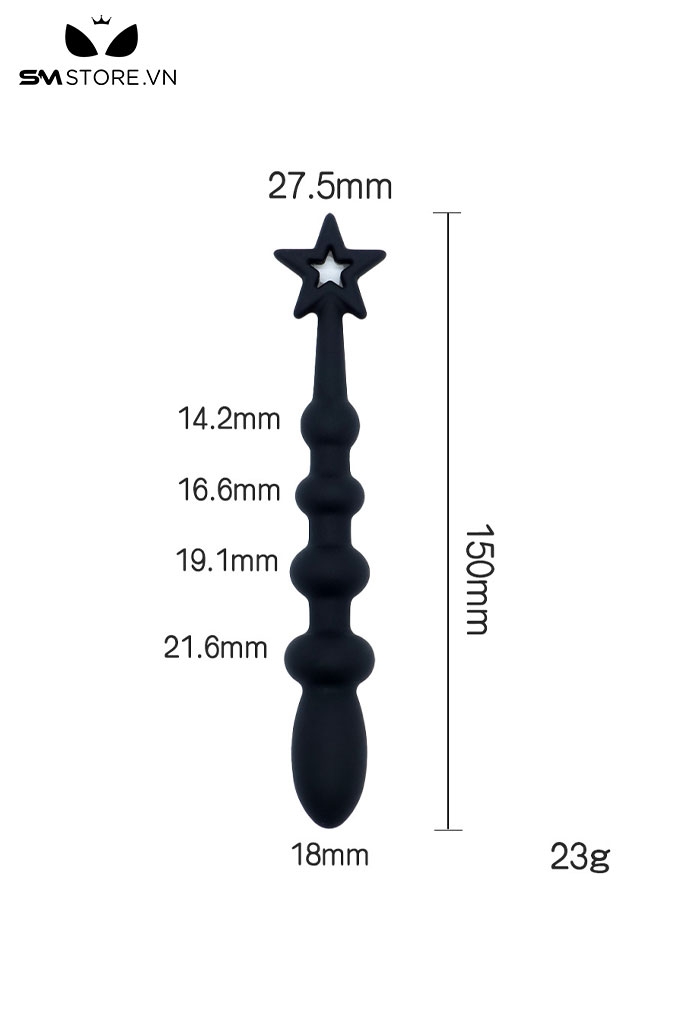 SMT5167 - Anal beads silicon với chuỗi hạt tăng dần đầu gắn ngôi sao