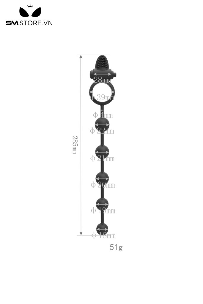 SMT5170 - Anal beads rung với chuỗi hạt tăng dần silicon dài 285mm