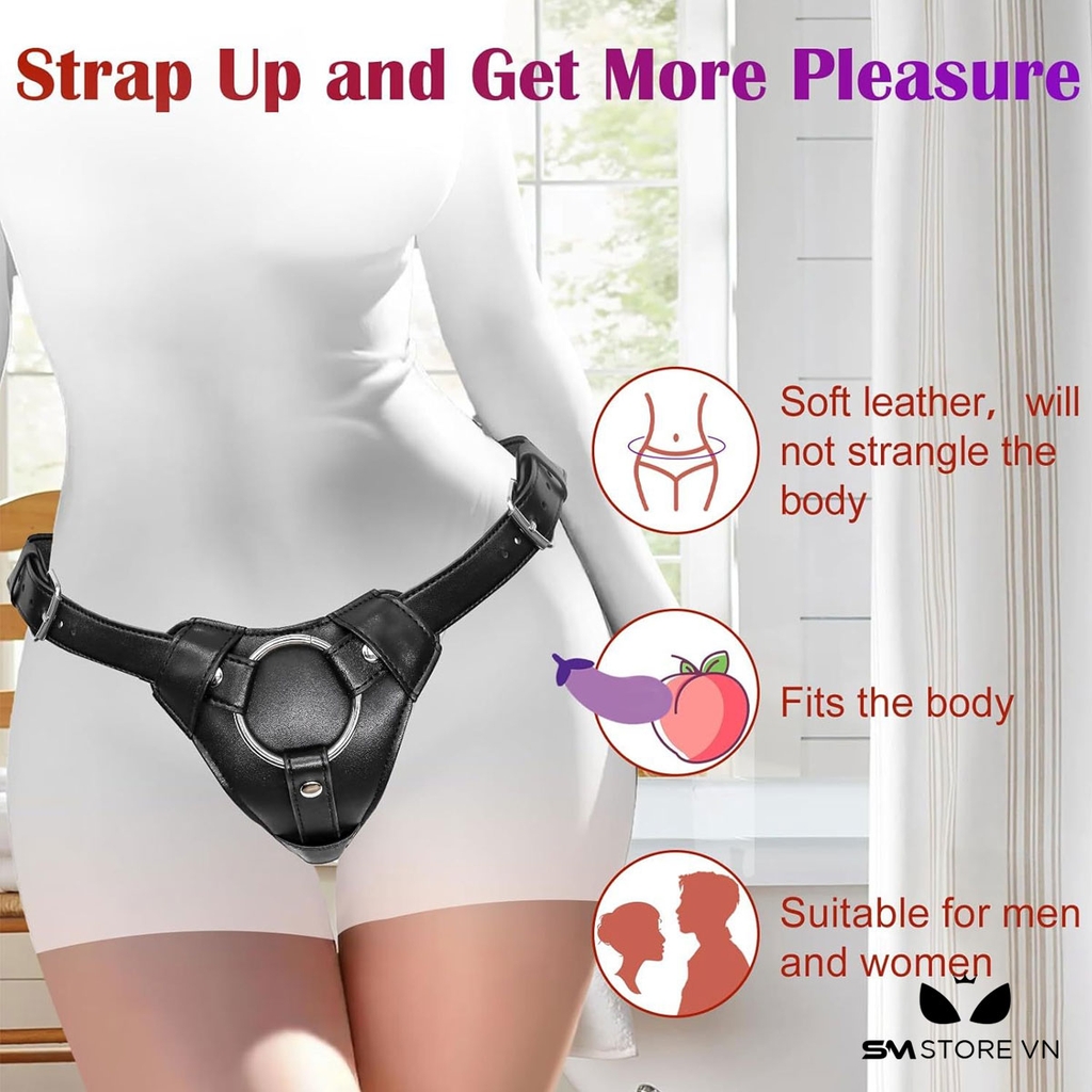 SMT5208 - Đai đeo dương vật giả da PU có 3 vòng thay được nhiều size cu