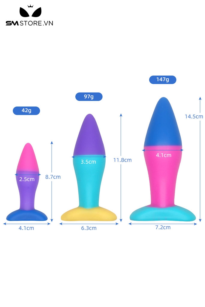 SMT5212 - Set sex anal plug thiết kế 2 màu và đế dính tường có 3 kích cỡ