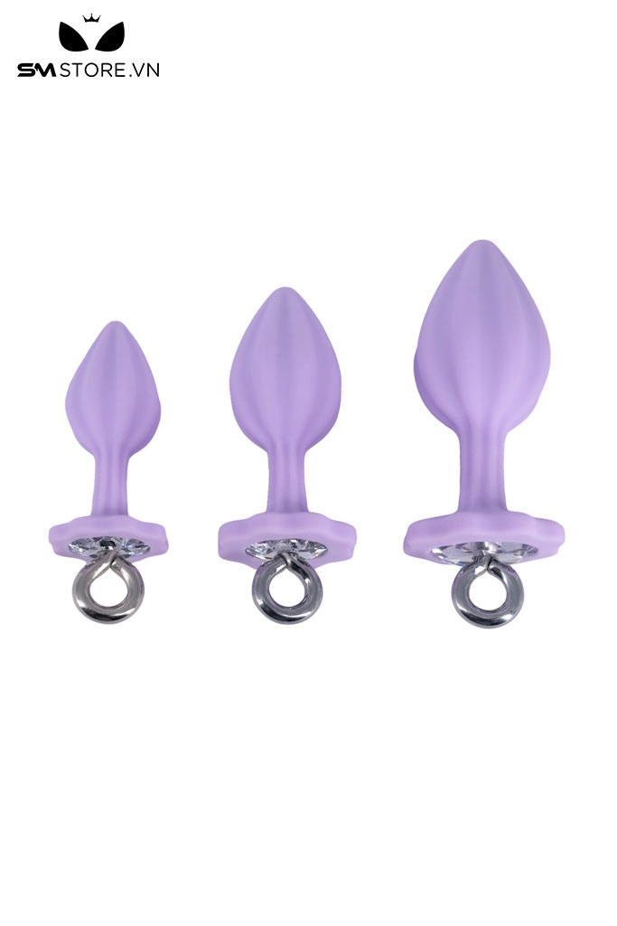 SMT5255 - Butt plug silicon phần đế hình hoa mận mix vòng kéo