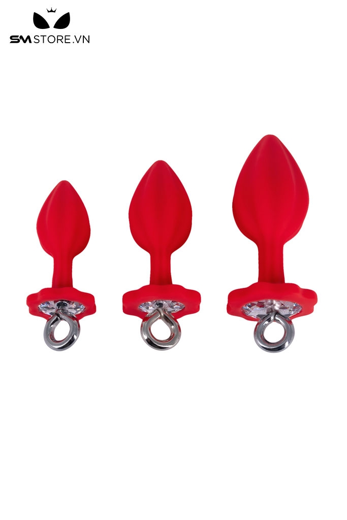 SMT5255 - Butt plug silicon phần đế hình hoa mận mix vòng kéo