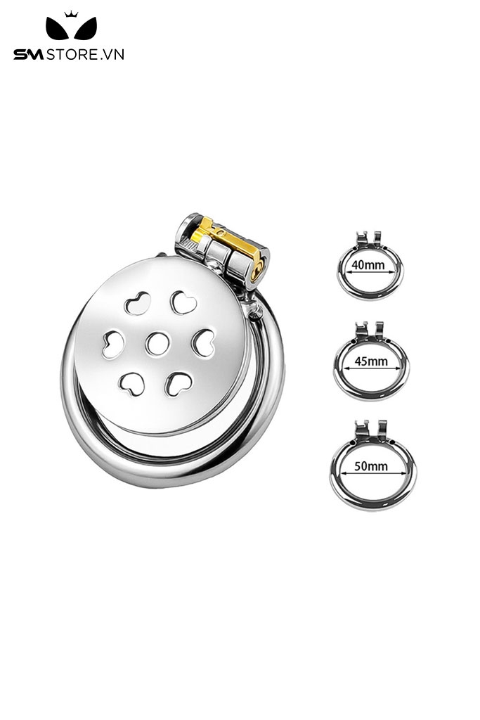 SMT5257 - Khóa dương vật mặt dẹt inox 7 lỗ hình trái tim dài 45mm
