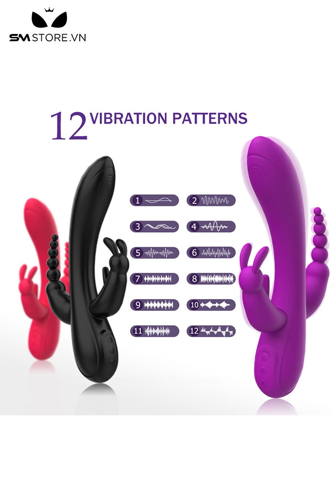 SMT5286 - Máy rung tai thỏ 3 đầu có 12 chế độ mix anal bead dài 21cm