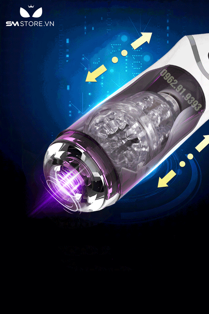 SMT602 - Cốc thủ dâm rung xoay thụt gắn tường silicon dài 245mm