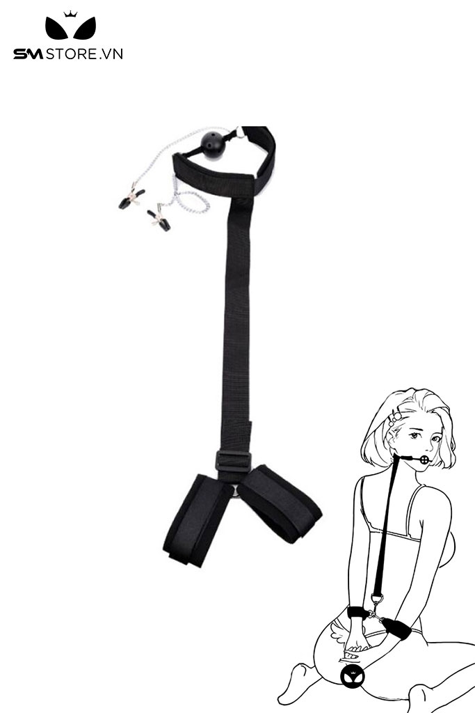 SMT634 - Kẹp núm vú & ballgag liền còng tay cố định tư thế