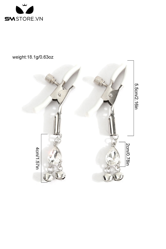 SMT733 - Kẹp ti thiết kế gắn kèm cặp chuông nhỏ màu trắng dài 9.5cm