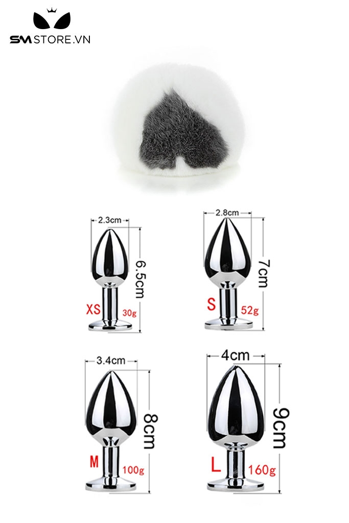 SMT057 - butt plug đuôi thỏ 2 màu cosplay có phích cắm inox hình thoi