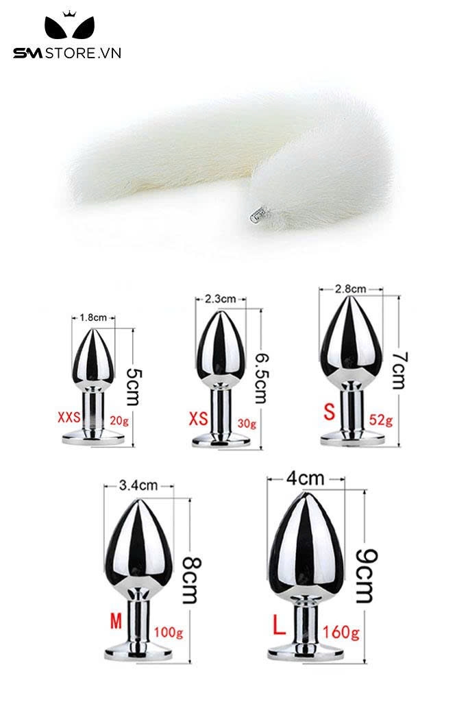 SMT040 - Đuôi cáo 1 màu phích trơn inox 5 size có thể tháo rời