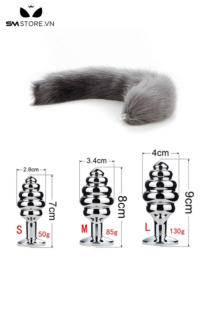 SMT045 - Đuôi cáo cosplay 1 màu với phích xoắn ốc inox có 3 size