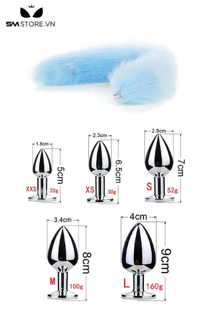 SMT040 - Đuôi cáo 1 màu phích trơn inox 5 size có thể tháo rời