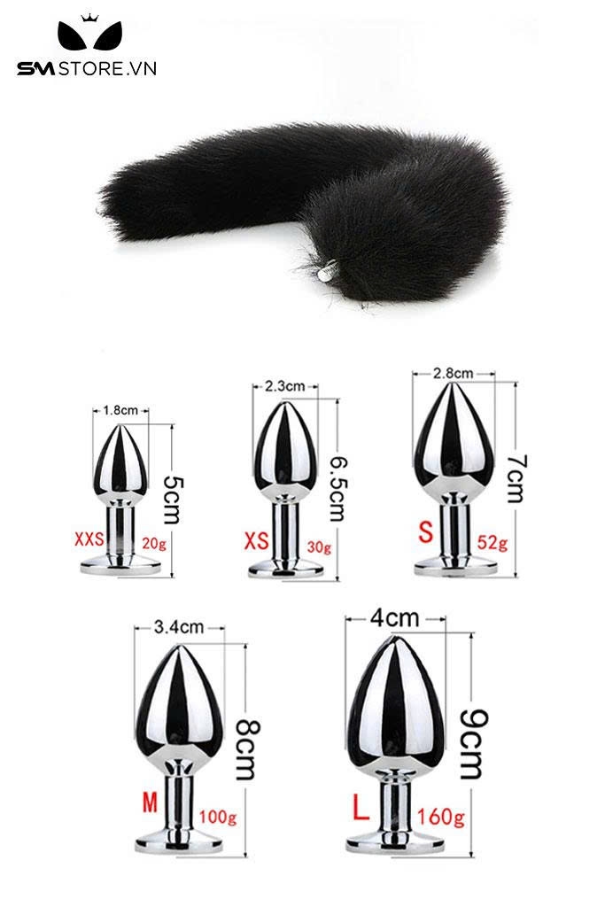 SMT040 - Đuôi cáo 1 màu phích trơn inox 5 size có thể tháo rời